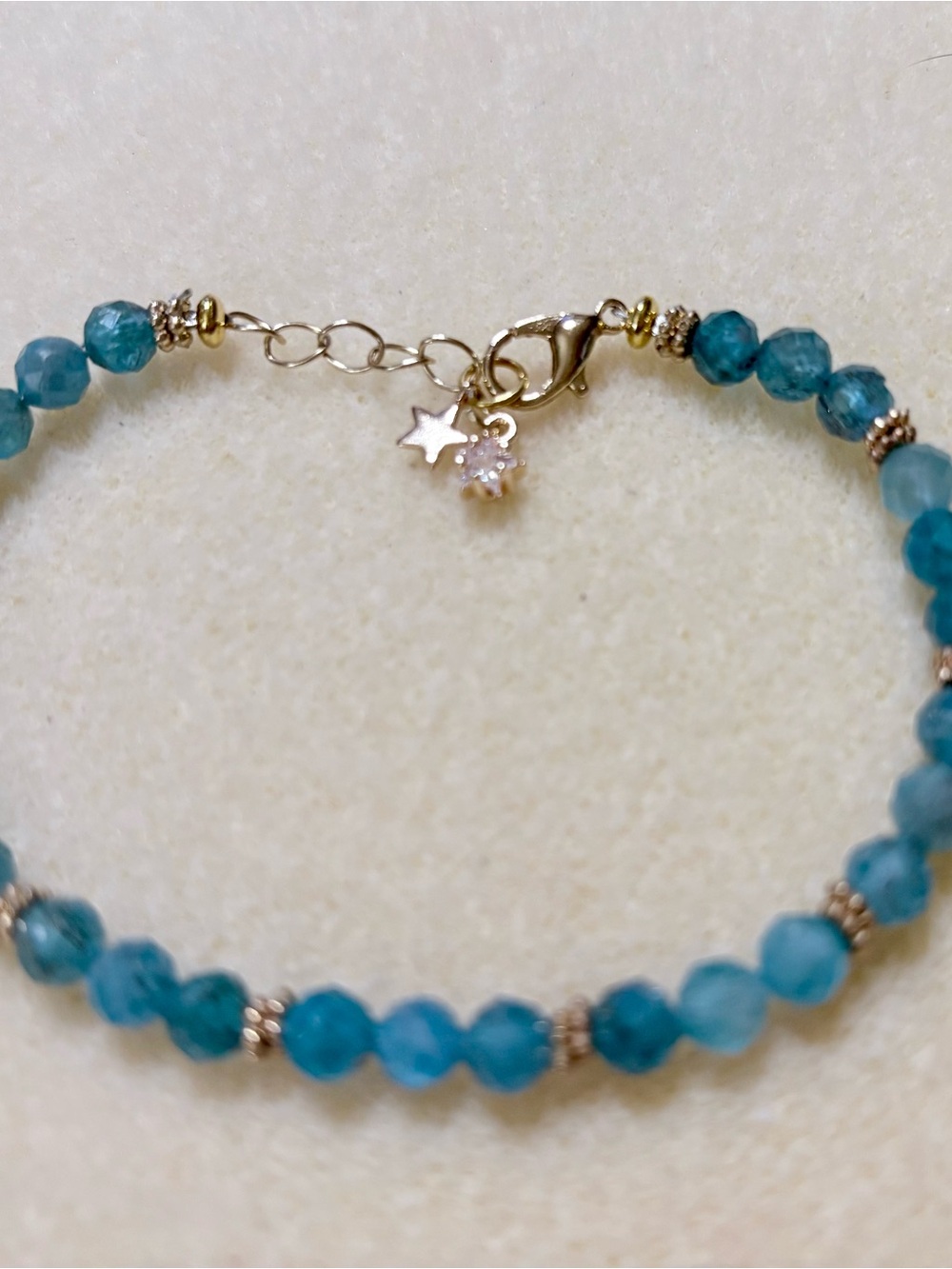 Natural Blue Facetted Apatite  Bracelet, Gold Accents (7.5-8 inches)